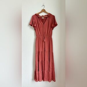 MAX STUDIO dusty rose Reflective polka dot ruffle maxi dress size LARGE